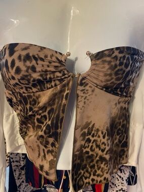 Windsor Brown Leopard Print Strapless Crop Top